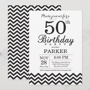 Invitation d'anniversaire 50 ans Chevron noir et b