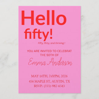Invitation d'anniversaire 50 ans en rose gras roug