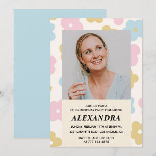 Invitation d'anniversaire 50 ans Fleurs rétro Groo