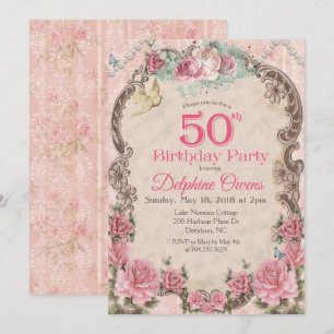 Invitation d'anniversaire 50 ans Floral Vintage