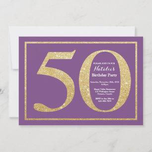 Invitation d'anniversaire 50 ans paillettes violet