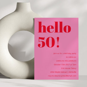 Invitation d'anniversaire 50 ans rose et rouge mod