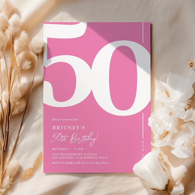 Invitation d'anniversaire 50 ans rose joli (Créateur téléchargé)