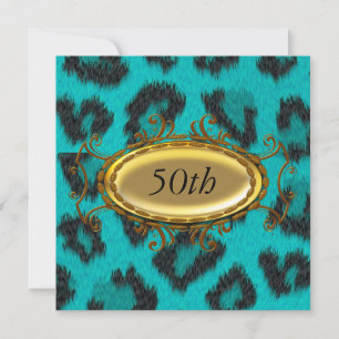 Invitation d'anniversaire 50 ans Teal Leopard