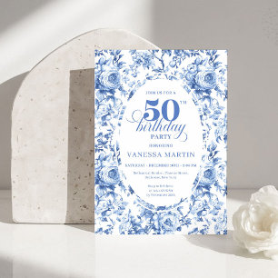 Invitation d'anniversaire 50 ans Toile Rose Navy S