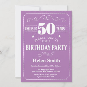 Invitation d'anniversaire 50 ans Violet et Blanc