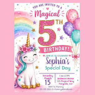 Invitation d'anniversaire 5 ans de la fille licorn