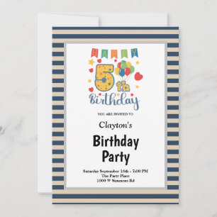 Invitation d'anniversaire 5 ans encadrée de rayure
