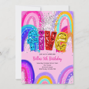 Invitation d'anniversaire 5 ans fille Arc-en-Ciel