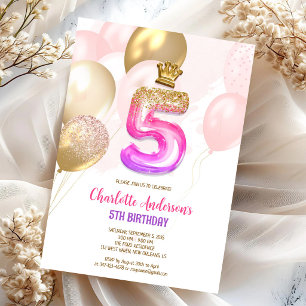 Invitation d'anniversaire 5 ans fille ballon or ro