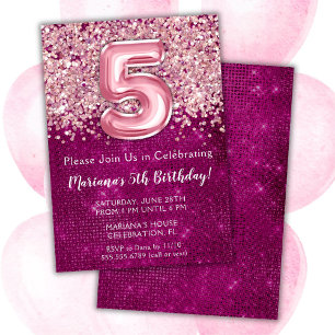 Invitation d'anniversaire 5 ans fille rose magenta