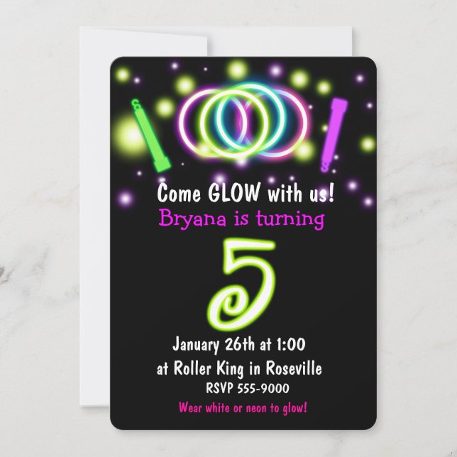 Invitation d'anniversaire 5 ans GLOW Lights (Devant)
