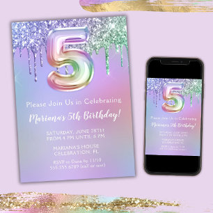 Invitation d'anniversaire 5 ans Paillettes Rose Vi