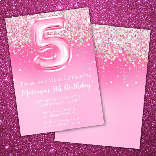 Invitation d'anniversaire 5 ans rose fille paillet