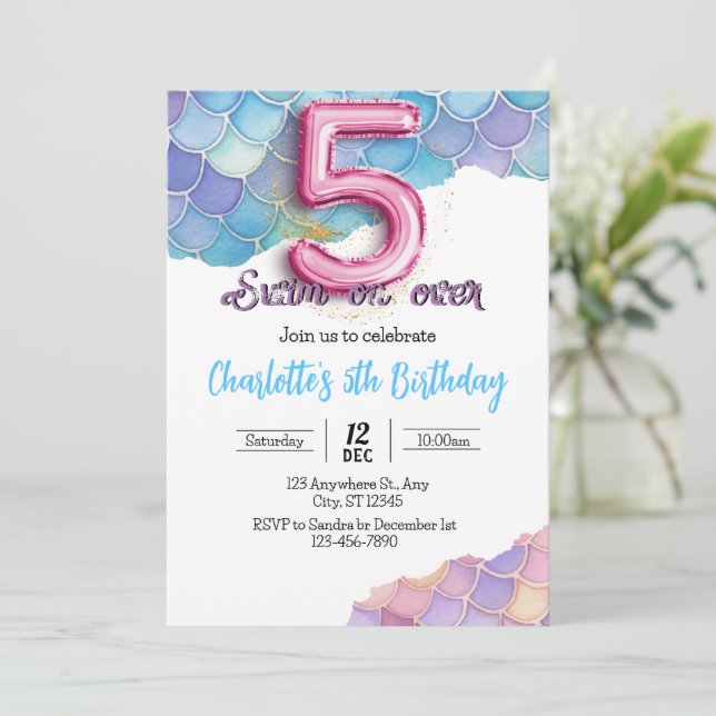 Invitation d'anniversaire 5 ans Sirène (Debout devant)