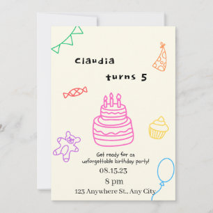 Invitation d'anniversaire 5 ans Sparkle & Fun