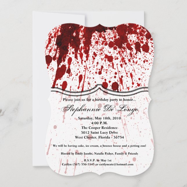 Invitation d'anniversaire 5x7 Splatz de sang Vampi (Devant)
