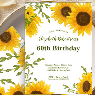 Invitation d'anniversaire 60 ans aux tournesols aq