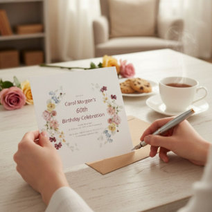 Invitation d'anniversaire 60 ans Elegant Floral Ga