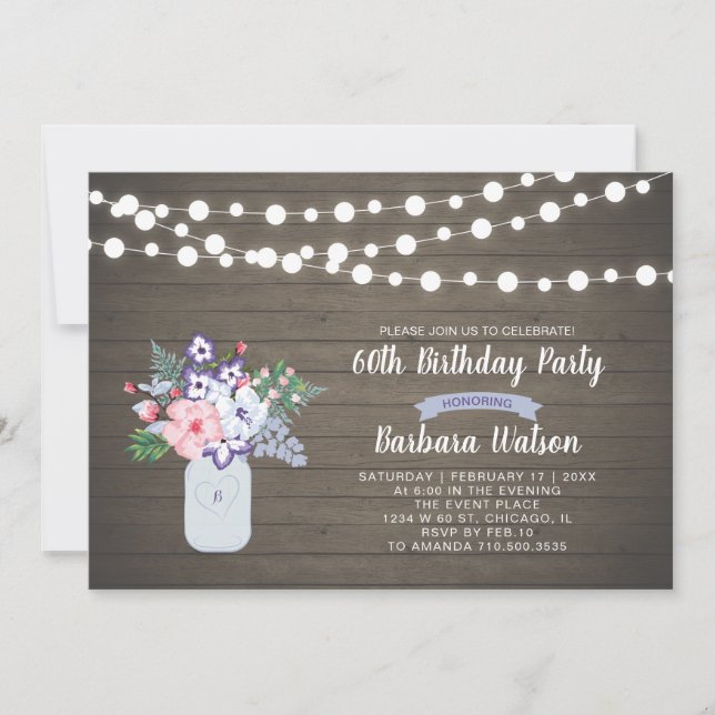 Invitation d'anniversaire 60 ans en bois rustique  (Devant)