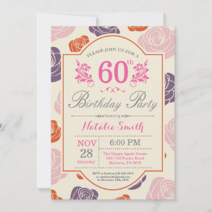 Invitation d'anniversaire 60 ans Floral Roses rose