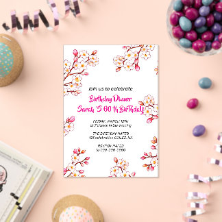 Invitation d'anniversaire 60 ans florale, Rose flo