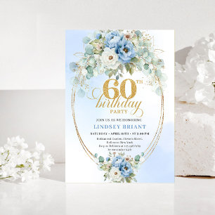 Invitation d'anniversaire 60 ans Pastel Blue Peony