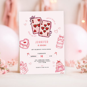 Invitation d'anniversaire 6 7 pour filles, rose po