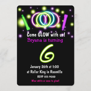 Invitation d'anniversaire 6 ans GLOW Lights
