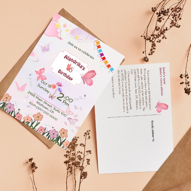 Invitation d'anniversaire 6 ans thème papillon qui (Créateur téléchargé)