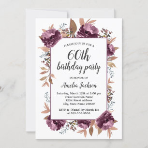 Invitation d'anniversaire 70 ans Bloom Purple Wate
