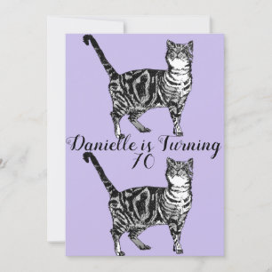 Invitation d'anniversaire 70 ans Chat Tigré Violet