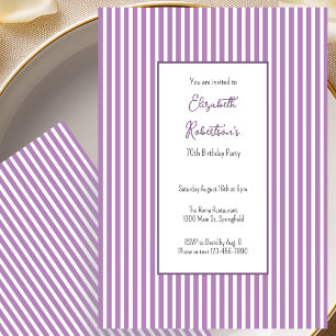 Invitation d'anniversaire 70 ans rayures violettes