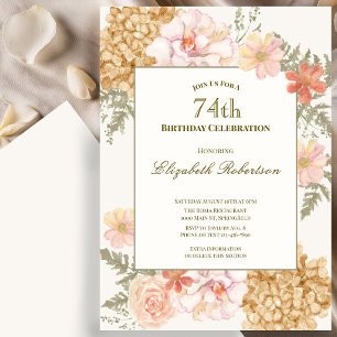 Invitation d'anniversaire 74 ans aux couleurs flor