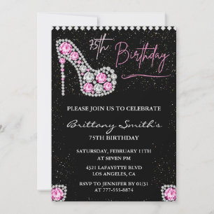 Invitation d'anniversaire 75 ans noir Paillettes G