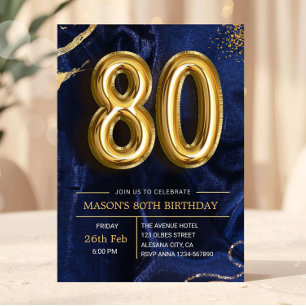 Invitation d'anniversaire 80 ans Bleu Nuit et Or M