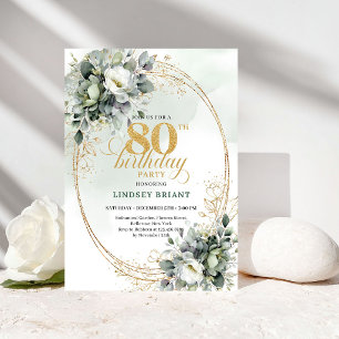 Invitation d'anniversaire 80 ans Chic Eucalyptus V