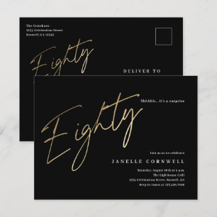 Invitation d'anniversaire 80 ans minimaliste noir 