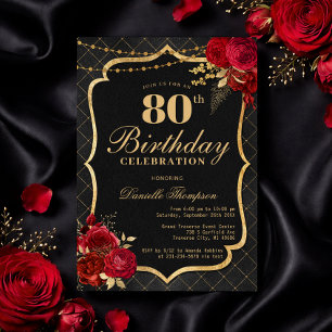 Invitation d'anniversaire 80 ans Noir, Rouge & Or