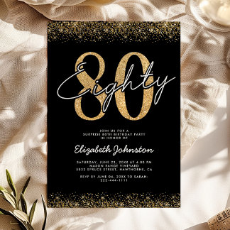 Invitation d'anniversaire 80 ans Or Noir Sophistiq