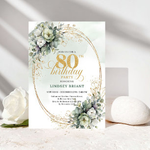 Invitation d'anniversaire 80 ans Roses Blanches Ro