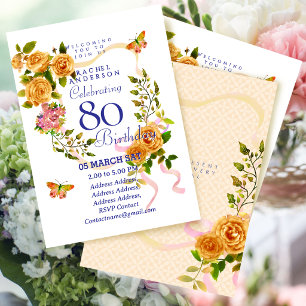 Invitation d'anniversaire 80 ans Ruban Rose Or