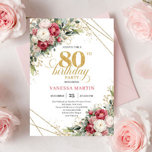 Invitation d'anniversaire 80 ans Vintage Burgundy 