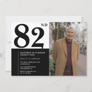 Invitation d'anniversaire 82 ans photo noir et bla