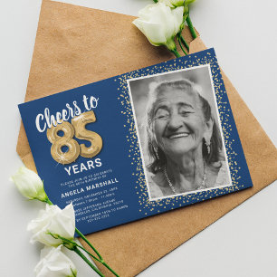 Invitation d'anniversaire 85 ans photo Bleu Cheers