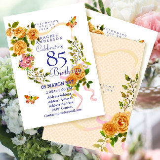 Invitation d'anniversaire 85 ans Ruban Rose Doré