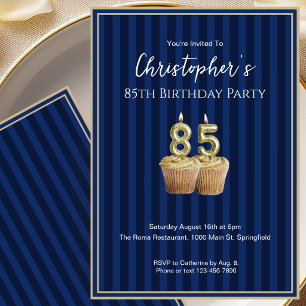 Invitation d'anniversaire 85 ans unique bleu or po