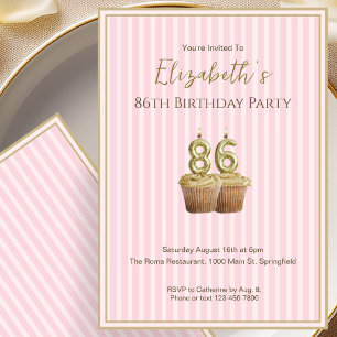 Invitation d'anniversaire 86 ans unique en or rose