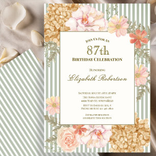 Invitation d'anniversaire 87 ans aux couleurs flor