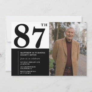 Invitation d'anniversaire 87 ans photo noir et bla